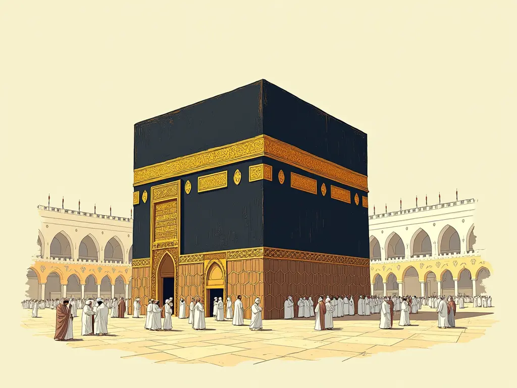 Künstlerische Darstellung der Kaaba in vorislamischer Zeit